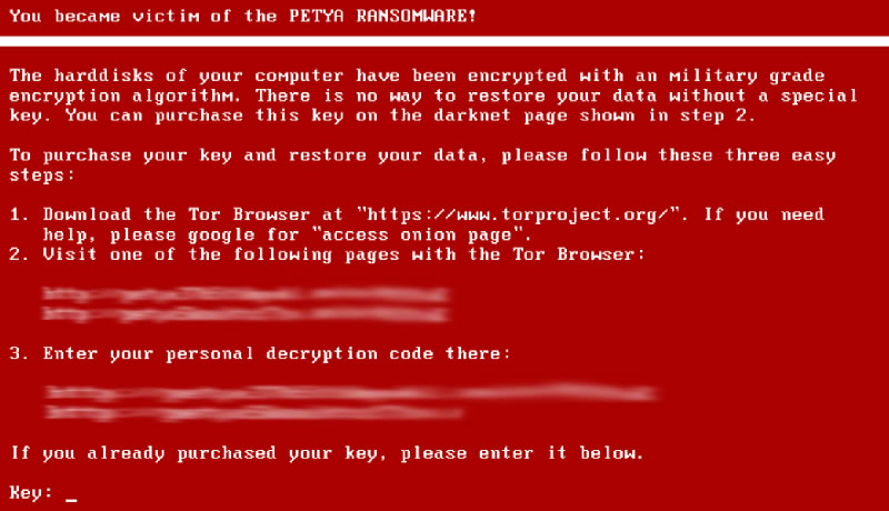 La richiesta di riscatto del virus Petya